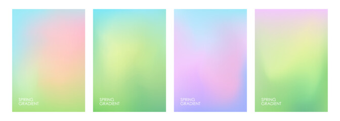 Spring theme defocused backgrounds with bright blurred color gradients. Soft color templates for creative Springtime graphic design. Vector illustration.