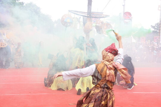 masquerade party in the framework of the cultural mask festival of Lampung province, Indonesia