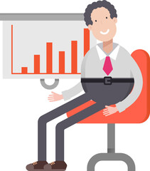 Office Worker Character and Bar Chart
