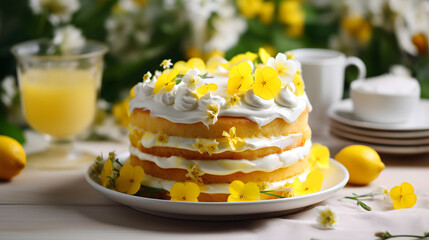 Obraz na płótnie Canvas Traditional Easter cake with lemon curd