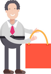 Office Worker Character Holding Shopping Bag
