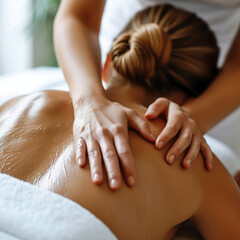 Woman Receiving Relaxing Back Massage Treatment at Spa