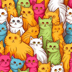 Cute drawing of cats in seamless pattern