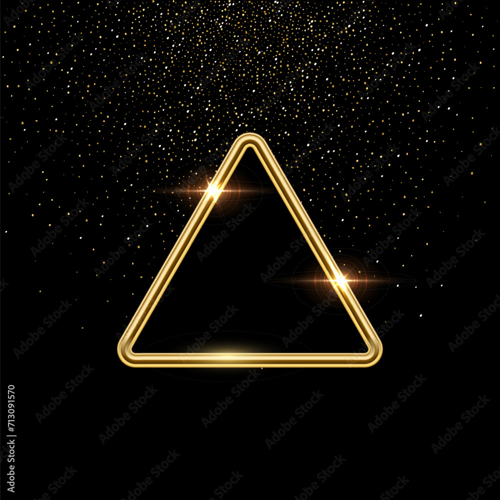 Fototapete 3d plate button of triangle shape with golden frame vector illustration. realistic isolated website 