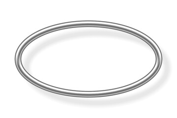 Silver ellipse frame for picture with shadow on white background. Blank space for picture, painting, card or photo. 3d realistic steel tube template vector illustration. Simple object mockup