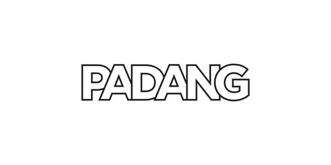 Padang in the Indonesia emblem. The design features a geometric style, vector illustration with bold typography in a modern font. The graphic slogan lettering.