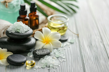 Tranquil Spa Setting With Stones and Flowers for Relaxation, Wellness, and Pampering