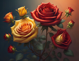 gelb und rote Rosen