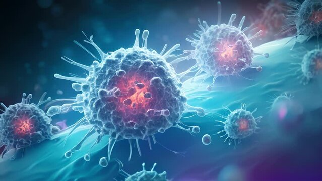 image of cell mutating due to genetic abnormality. The cells abnormal growth and division indicates the origin of potential cancerous tumor.