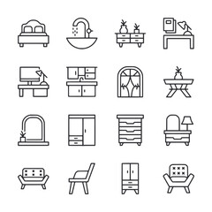 Set of furniture icon for web app simple line design - obrazy, fototapety, plakaty