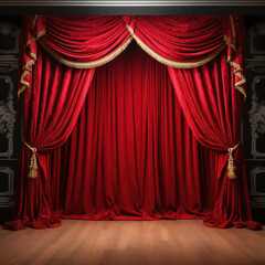 Stage With Red Curtain and Gold Trim, A Classic and Elegant Setting