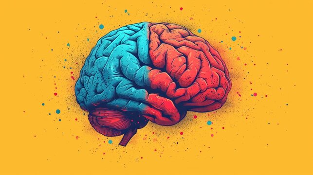 Cartoon style. Concept of colorful icon of human brain. Abstract wallpaper, exploding in colors.