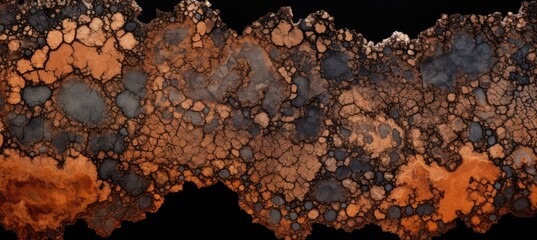 A close up of a rock with orange and black paint. Generative AI.