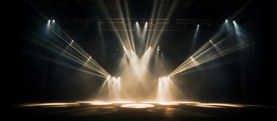 Dramatic Stage Lighting Over Empty Concert Platform, Capturing the Anticipation of Live Performances - obrazy, fototapety, plakaty