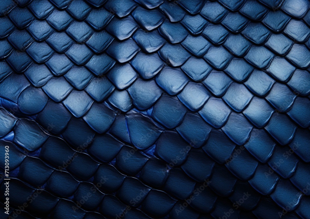 Canvas Prints A luxurious navy blue reptilian texture with intricate scale patterns on a dark background. Generative AI.