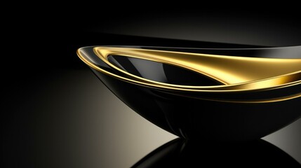 A black and gold bowl with a curved edge. Generative AI.