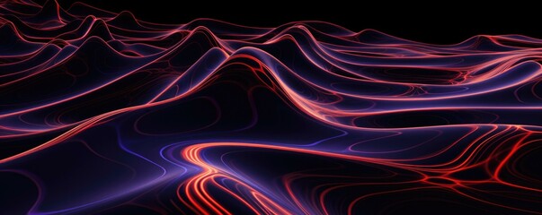 Vibrant red and blue abstract waves illuminated with futuristic neon lights in a high-detail infrared pattern. Generative AI.