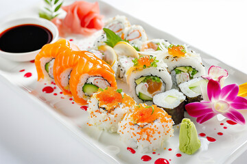 Sushi Elegance: Exquisite Rolls Adorned with Flowers