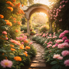 Fototapeta na wymiar flower garden in full color