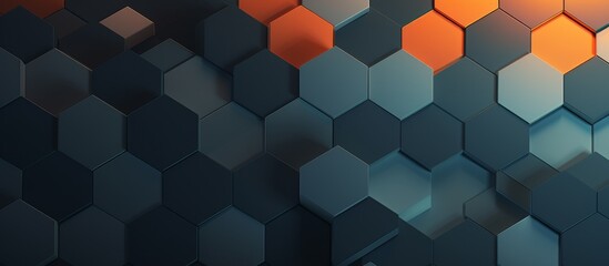 Abstract Geometric Pattern with Hexagons in Shades of Orange and Blue, Modern Background Design