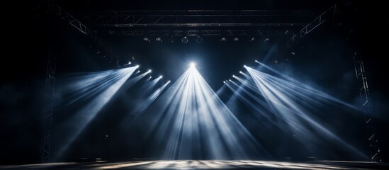 Concert Stage Illuminated by Dramatic Spotlights with Smoke, Live Performance Atmosphere