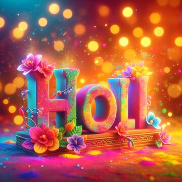 Happy Holi Text, Holi festival background banner poster for indian festival of color