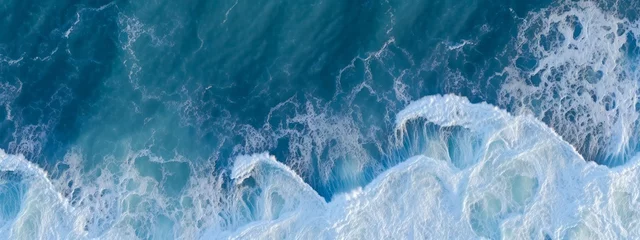 Fotobehang Landscape seascape summer vacation holiday waves surf travel tropical sea background panorama - Turquoise ocean water texture, seascape from above, drone shot style, top view © Corri Seizinger