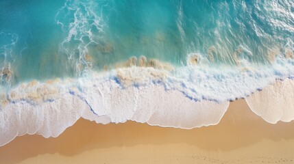 Fototapeta na wymiar Landscape seascape summer vacation holiday waves surf travel tropical sea background panorama - Turquoise ocean water and sand beach, coastline, seascape from above, drone shot style, top view