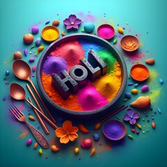 Happy Holi Text, Holi festival background banner poster  for indian festival of color celebration,