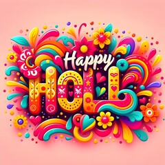 Happy Holi Text, Holi Text, Holi festival background banner poster template creative Flyer for indian festival of color celebration, Vector illustration of Holi festival background
