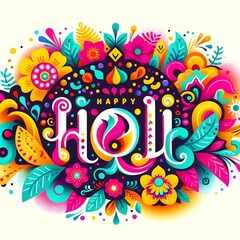 Happy Holi Text, Holi festival background banner poster template creative Flyer for indian festival of color celebration,