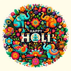 Happy Holi Text, Holi Text, Holi festival background banner poster template creative Flyer for indian festival of color celebration, Vector illustration of Holi festival background