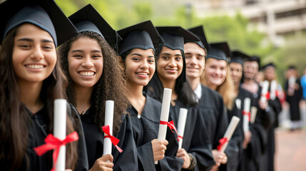 Group of People in Graduation Gowns Holding Diplomas