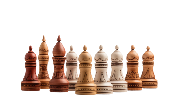 Kashmiri Mud Brick Chess Sets Displayed with Immaculate Detailing on White or PNG Transparent Background. - Powered by Adobe