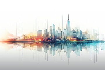 Double exposure silhouette future city illustration white background