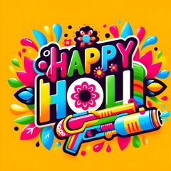 Happy Holi Text, Holi Text, Text art, Holi festival background banner poster template creative flyer for Indian festival of color celebration, Vector illustration of Holi festival background