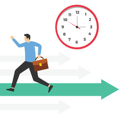 Business people rush to work against time, Vector illustration in flat style

