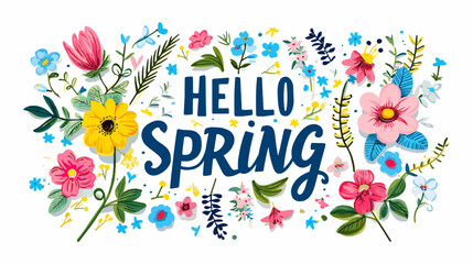 spring greetings say hello spring - obrazy, fototapety, plakaty