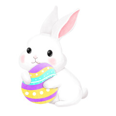 Happy Easter day watercolor. Little Rabbit Bunny cartoon with greeting card. Easter egg festival