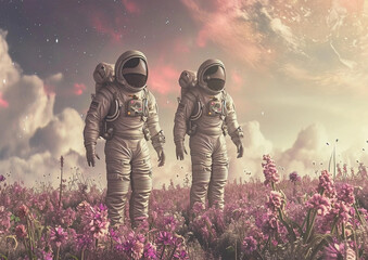 astronaut couple on alien planet 