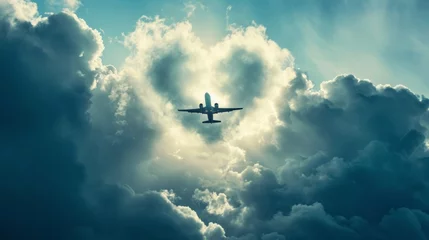 Poster flying plane among the clouds love heart sign © Zahid