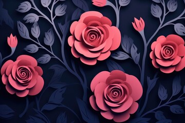 Paper cut roses on dark blue background
