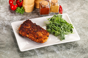 Tasty roasted breaded meat schnitzel