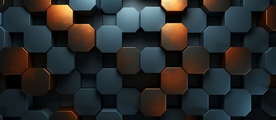 3D Geometric Hexagonal Wall in Copper and Blue Tones