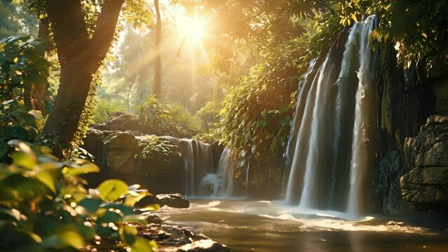 Surrounded by the calming presence of nature and the invigorating flow of a waterfall while practicing deep breathing.