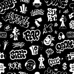  Rap music graffiti hip hop style - seamless pattern , vector design element