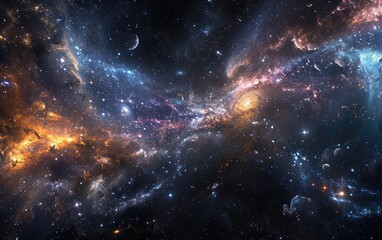 Obraz premium Cosmic Dance of Swirling Galaxies and Brilliant Stars in Deep Space