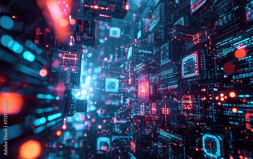 Wall mural futuristic visualization of data stream and network connectivity in cyberspace