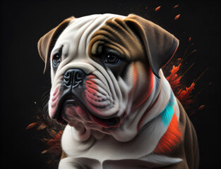 braun wei&szlig;e Bulldogge mit roten Akzenten