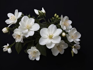 Fototapeta na wymiar flores blancas sobre fondo negro